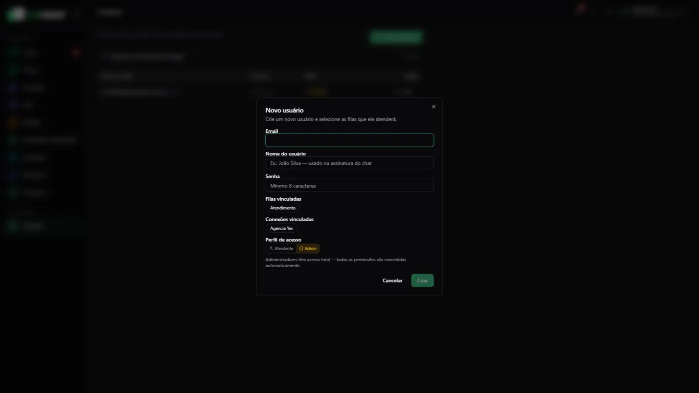 Formulário de novo usuário do G3Chat